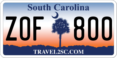 SC license plate ZOF800