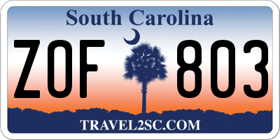 SC license plate ZOF803