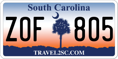 SC license plate ZOF805