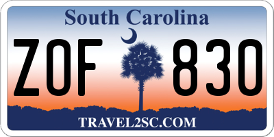SC license plate ZOF830