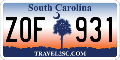 SC license plate ZOF931