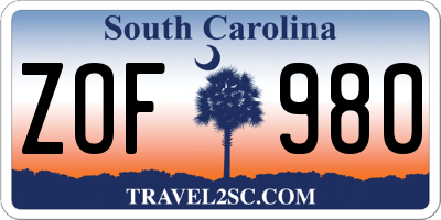 SC license plate ZOF980