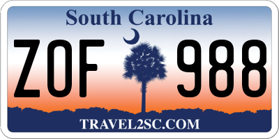 SC license plate ZOF988