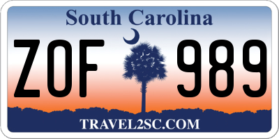 SC license plate ZOF989