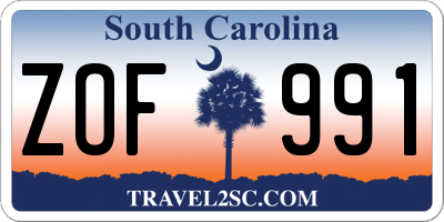 SC license plate ZOF991