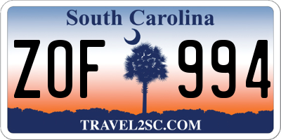 SC license plate ZOF994
