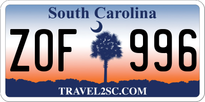 SC license plate ZOF996