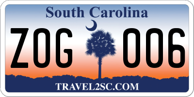 SC license plate ZOG006