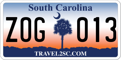 SC license plate ZOG013