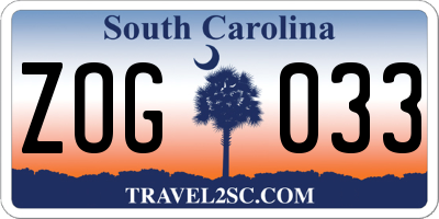 SC license plate ZOG033