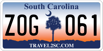 SC license plate ZOG061