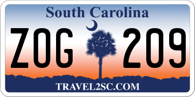 SC license plate ZOG209