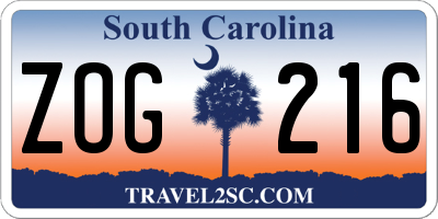 SC license plate ZOG216