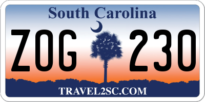SC license plate ZOG230