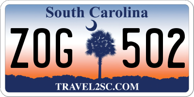 SC license plate ZOG502