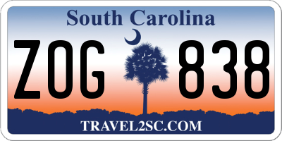 SC license plate ZOG838