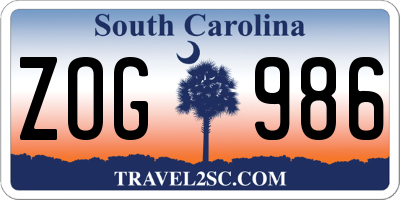SC license plate ZOG986