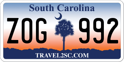 SC license plate ZOG992