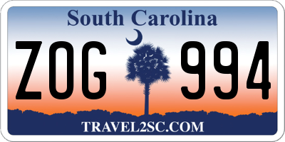 SC license plate ZOG994