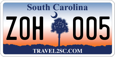 SC license plate ZOH005
