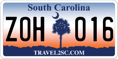 SC license plate ZOH016