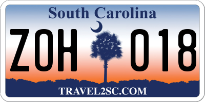 SC license plate ZOH018