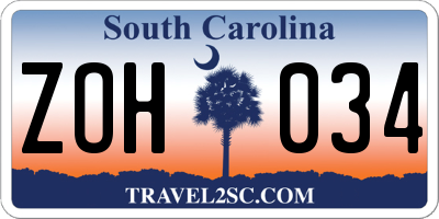 SC license plate ZOH034