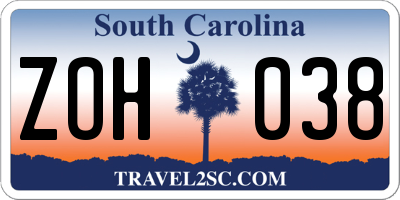SC license plate ZOH038