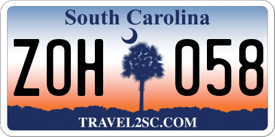 SC license plate ZOH058