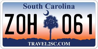 SC license plate ZOH061