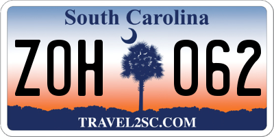 SC license plate ZOH062