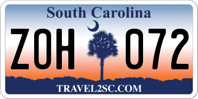 SC license plate ZOH072