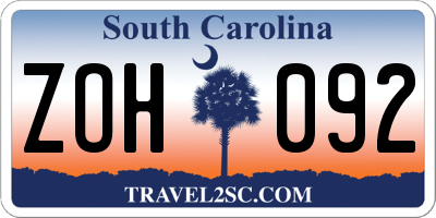 SC license plate ZOH092