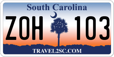 SC license plate ZOH103