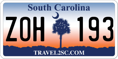 SC license plate ZOH193
