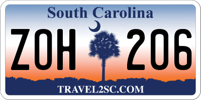 SC license plate ZOH206