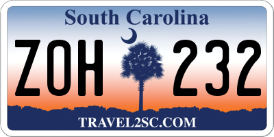 SC license plate ZOH232
