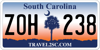 SC license plate ZOH238