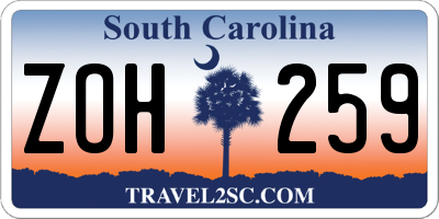 SC license plate ZOH259