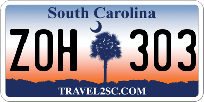 SC license plate ZOH303
