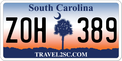 SC license plate ZOH389