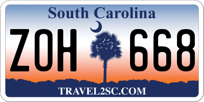 SC license plate ZOH668