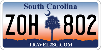 SC license plate ZOH802