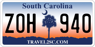 SC license plate ZOH940