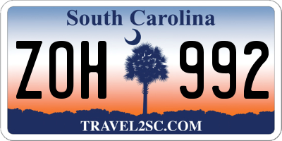 SC license plate ZOH992