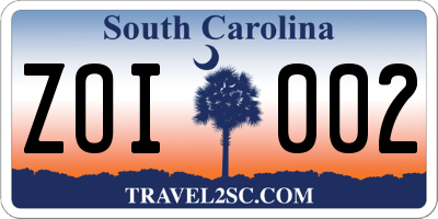 SC license plate ZOI002