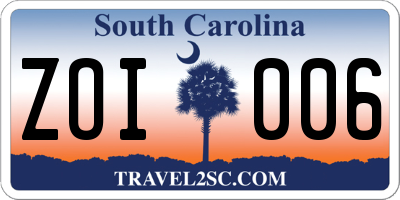 SC license plate ZOI006