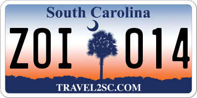 SC license plate ZOI014