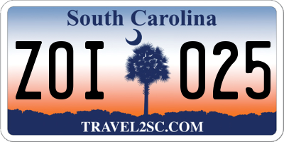 SC license plate ZOI025