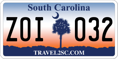 SC license plate ZOI032